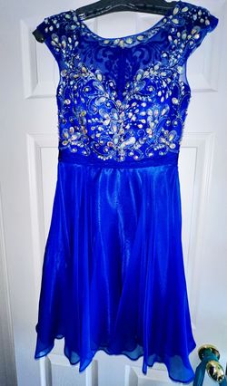 Hannah S Blue Size 4 Jersey Swoop Nightclub Jewelled Cocktail Dress on Queenly