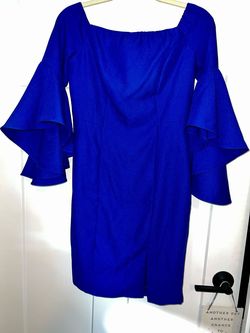 Venus Blue Size 4 Sorority Formal Jersey Long Sleeve Cocktail Dress on Queenly