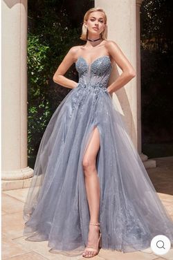 Style  CD0230 DRESS CINDERELLA Blue Size 4 Plunge Ball gown on Queenly
