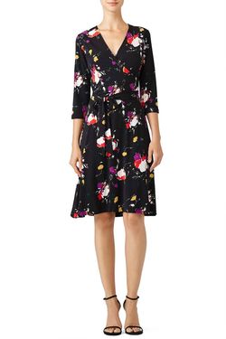 Style 1-1164140454-149-1 leota Black Size 12 Long Sleeve Jersey Floral Cocktail Dress on Queenly