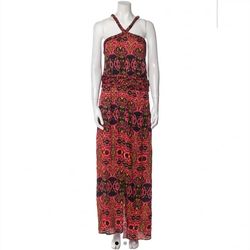 Style 1-1250241429-74 CAROLINA K Red Size 4 Floor Length Side Slit 1-1250241429-74 Halter Straight Dress on Queenly