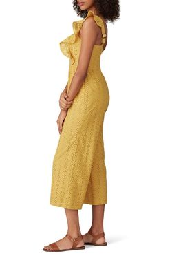 Style 1-1279702844-5672-1 MINKPINK Yellow Size 12 Sleeves Square Neck Pockets Jumpsuit Dress on Queenly