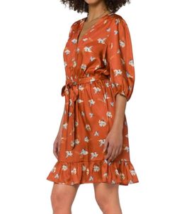 Style 1-1348837459-74 Velvet Heart Orange Size 4 V Neck Sleeves Belt Mini Cocktail Dress on Queenly