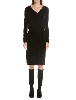 Style 1-1406981052-425 Lafayette 148 Black Size 8 V Neck Shiny Long Sleeve Cocktail Dress on Queenly