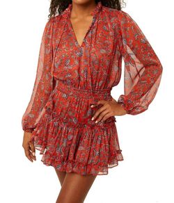 Style 1-1410016509-149 Misa Los Angeles Red Size 12 Long Sleeve Mini Cocktail Dress on Queenly