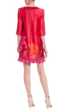 Style 1-1418560617-1498 BADGLEY MISCHKA Red Size 4 V Neck Floral Cocktail Dress on Queenly