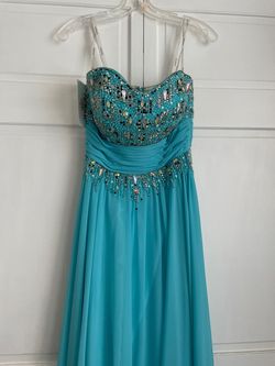 Tony Bowls Blue Size 4 Floor Length Turquoise Free Shipping Straight Dress on Queenly