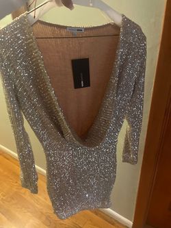 Fashion Nova Silver Size 4 Jersey Long Sleeve Cocktail Dress on Queenly