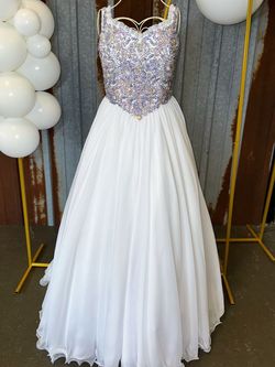 Style 1127 Samantha Blake White Size 12 Pageant Square Ball gown on Queenly