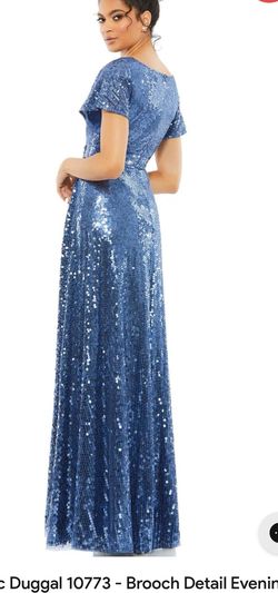 Style 10773 Mac Duggal Blue Size 20 Jersey 10773 Plunge Straight Dress on Queenly