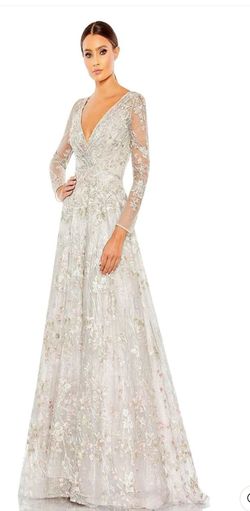 Style 20402 Mac Duggal Gray Size 20 Long Sleeve Floor Length Jersey Plus Size Ball gown on Queenly