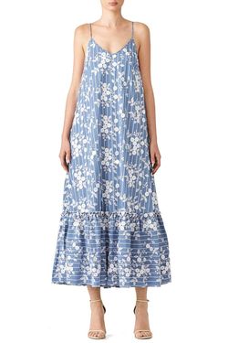 Style 1-1705211781-5657-1 NICHOLAS Blue Size 2 Free Shipping V Neck Floral Straight Dress on Queenly