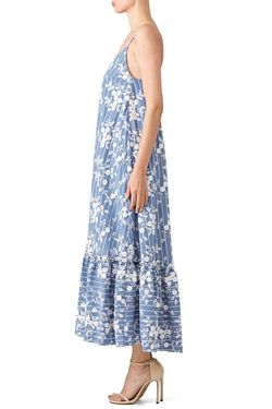 Style 1-1705211781-73-1 NICHOLAS Blue Size 0 Free Shipping V Neck Floral Straight Dress on Queenly