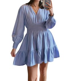 Style 1-1723916346-149 entro Blue Size 12 Long Sleeve Mini Cocktail Dress on Queenly