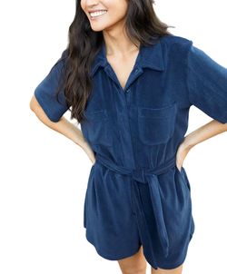 Style 1-1741341847-149 Outerknown Blue Size 12 Plus Size Belt High Neck Pockets Jumpsuit Dress on Queenly