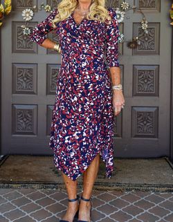 Style 1-1772456033-238 LONDON TIMES Blue Size 12 Plus Size Sleeves Polyester Cocktail Dress on Queenly