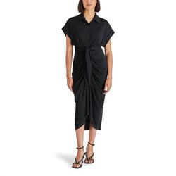 Style 1-2228810433-649 STEVE MADDEN Black Size 2 Polyester Tall Height Sleeves Satin Cocktail Dress on Queenly