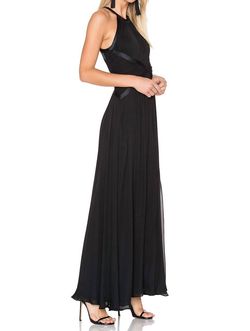 Style 1-232169330-1498 L'Agence Black Size 4 Floor Length Satin Side slit Dress on Queenly