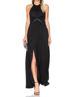 Style 1-232169330-1901 L'Agence Black Size 6 Floor Length Silk Side slit Dress on Queenly