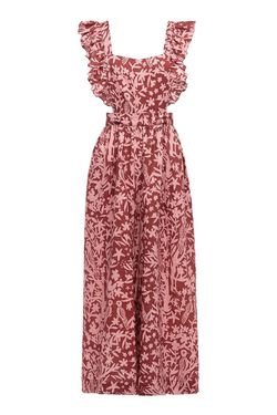 Style 1-2672141419-74 CAROLINA K Red Size 4 Free Shipping Tall Height Print Pockets Jumpsuit Dress on Queenly