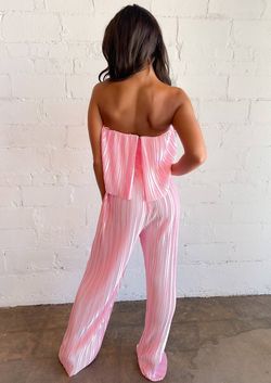 Style 1-2800870673-892 Sky to Moon Pink Size 8 Tall Height Strapless Polyester Jumpsuit Dress on Queenly