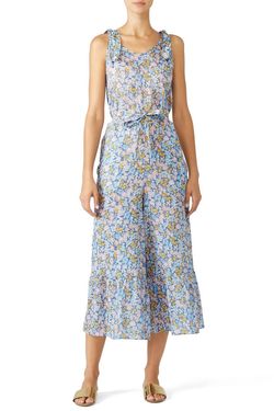 Style 1-2828922874-5655-1 M.i.h Jeans Blue Size 4 Floral Print Belt Jumpsuit Dress on Queenly