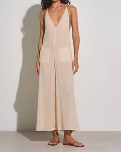 Style 1-2985682507-149 ELAN Nude Size 12 Spaghetti Strap Floor Length V Neck Pockets Jumpsuit Dress on Queenly