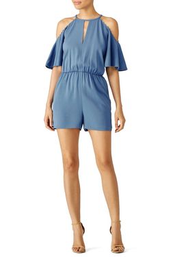 Style 1-3059856987-425-1 RACHEL ZOE Blue Size 8 Polyester Sleeves Pockets Jumpsuit Dress on Queenly