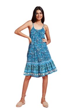 Style 1-3405407793-892 RO'S GARDEN Blue Size 8 Spaghetti Strap Cocktail Dress on Queenly