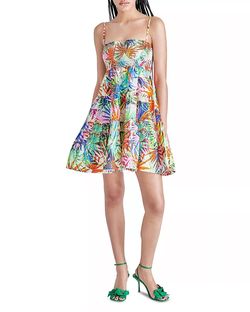 Style 1-3620409746-149 STEVE MADDEN Green Size 12 Plus Size Print Flare Spaghetti Strap Cocktail Dress on Queenly
