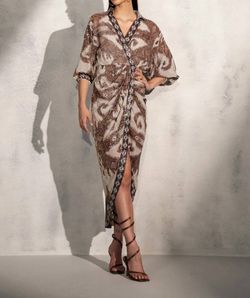 Style 1-3925567630-70 RANNA GILL Brown Size 0 Print V Neck Cocktail Dress on Queenly