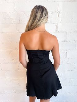 Style 1-4071688549-149 Sky to Moon Black Size 12 Plus Size Tall Height Mini Strapless Cocktail Dress on Queenly