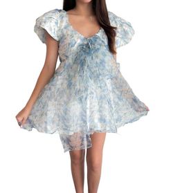 Style 1-4074216745-74 Fore Blue Size 4 Sheer Floral 1-4074216745-74 Cocktail Dress on Queenly