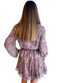 Style 1-4093194558-74 RESET by Jane Purple Size 4 Summer Long Sleeve Floral Cocktail Dress on Queenly