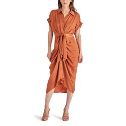 Style 1-4116841557-1498 STEVE MADDEN Orange Size 4 Sleeves Satin Cocktail Dress on Queenly