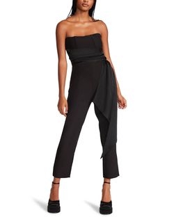 Style 1-4128648982-74 STEVE MADDEN Black Size 4 Jewelled Straight Belt Polyester Jumpsuit Dress on Queenly