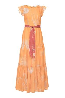 Style 1-4210886597-149 CAROLINA K Orange Size 12 Plus Size Print Belt Straight Dress on Queenly