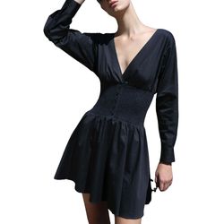 Style 1-4268064973-149 NAADAM Blue Size 12 Long Sleeve Sleeves Mini Cocktail Dress on Queenly