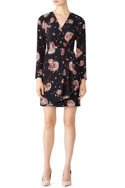 Style 1-4287853366-1498-1 Slate & Willow Black Size 4 V Neck Floral Cocktail Dress on Queenly