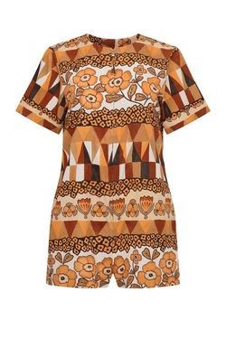 Style 1-64641336-74 CAROLINA K Brown Size 4 High Neck Mini 1-64641336-74 Jumpsuit Dress on Queenly