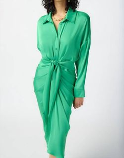 Style 1-689413296-425 Joseph Ribkoff Green Size 8 Belt Long Sleeve 1-689413296-425 Straight Dress on Queenly