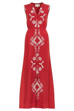 Style 1-807059938-74 CAROLINA K Red Size 4 Tall Height Embroidery V Neck Straight Dress on Queenly