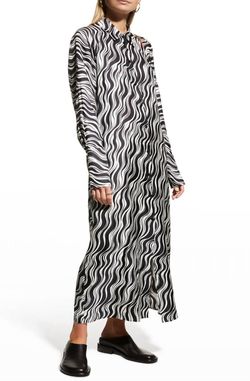 Style 1-919065274-5 Rosetta Getty Black Tie Size 0 Long Sleeve Print Sleeves Straight Dress on Queenly