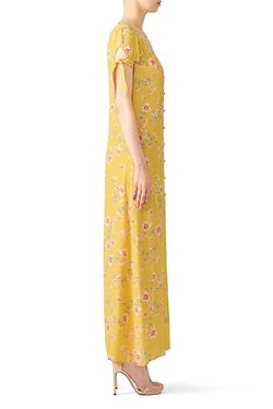 Style 1-932804573-5655-1 FLYNN SKYE Yellow Size 4 Floor Length V Neck Tall Height Straight Dress on Queenly