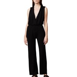 Style 1-979508894-149 MONROW Black Size 12 Tall Height V Neck Jumpsuit Dress on Queenly