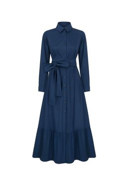 Style 1-1102866247-74 MONICA NERA Blue Size 4 Belt High Neck Pockets Cocktail Dress on Queenly
