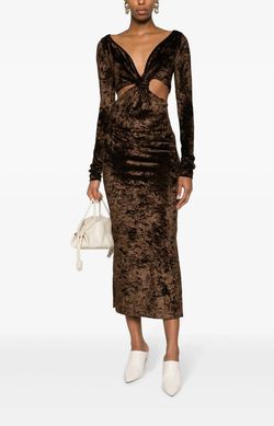 Style 1-1149048850-70 Nanushka Brown Size 0 Velvet V Neck Straight Tall Height Cocktail Dress on Queenly