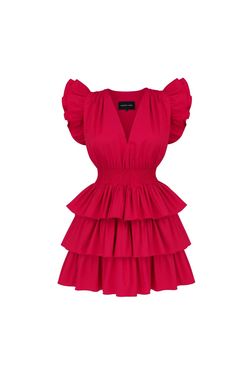 Style 1-1157854095-70 MONICA NERA Red Size 0 1-1157854095-70 V Neck Mini Ruffles Cocktail Dress on Queenly