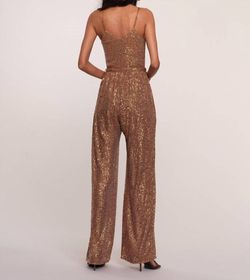 Style 1-1221562959-149 heartloom Brown Size 12 Sequined Sheer Polyester Plus Size Jumpsuit Dress on Queenly