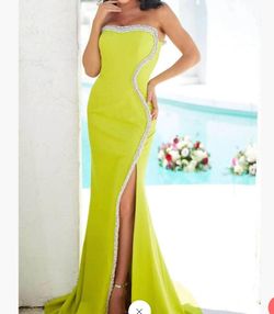 Style 1-1524427958-1498 Terani Couture Green Size 4 Floor Length Side slit Dress on Queenly